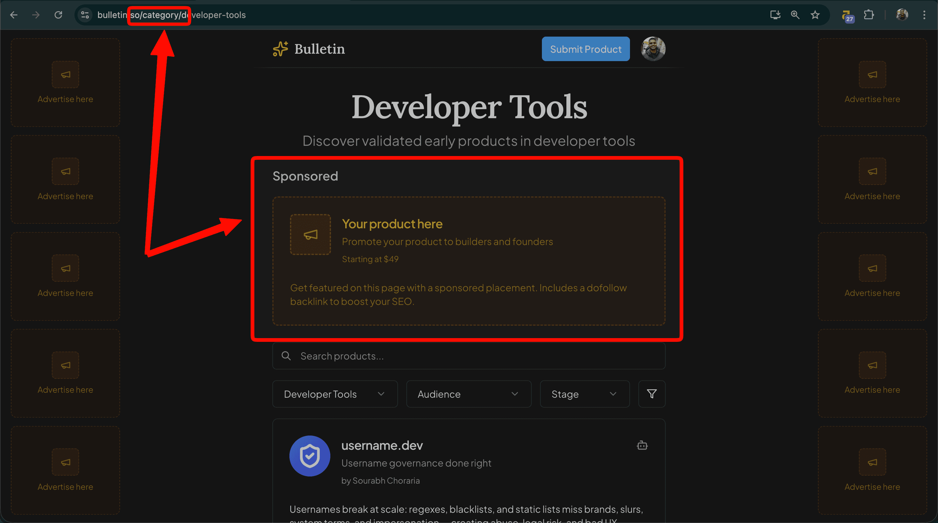 Category and audience featured placement preview
