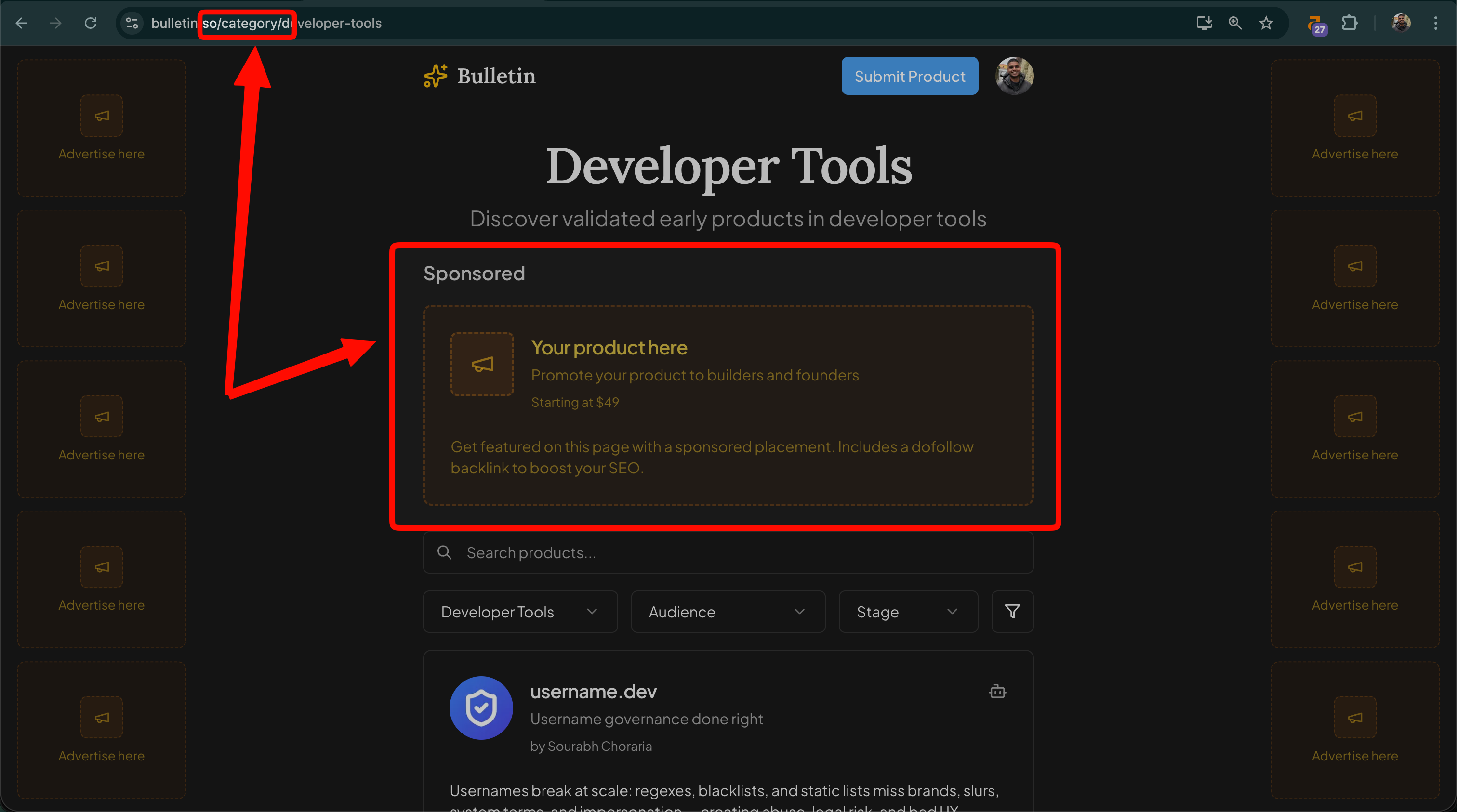 Category and audience featured placement preview