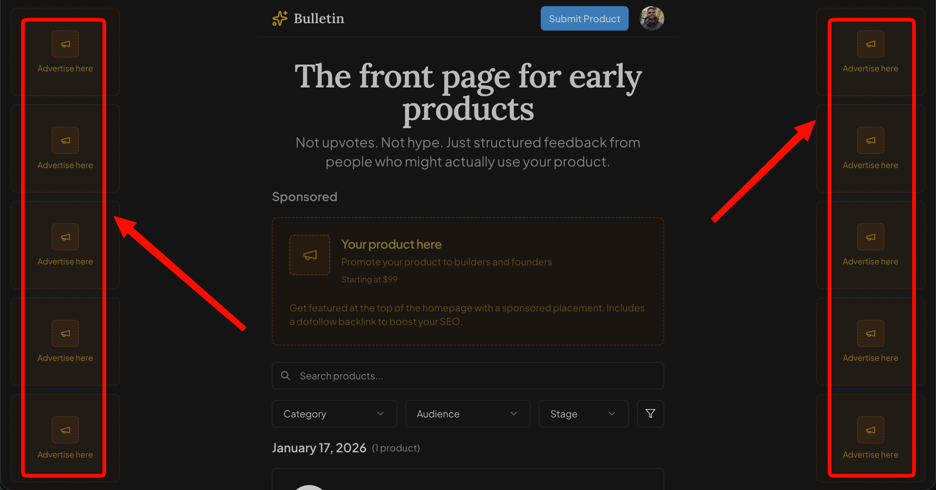 Sidebar ad slots preview